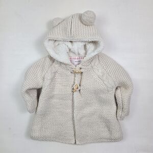 Zara Baby Girl's Cream Hooded Bear Ears Sherling Lined Knitwear Jacket 12-18